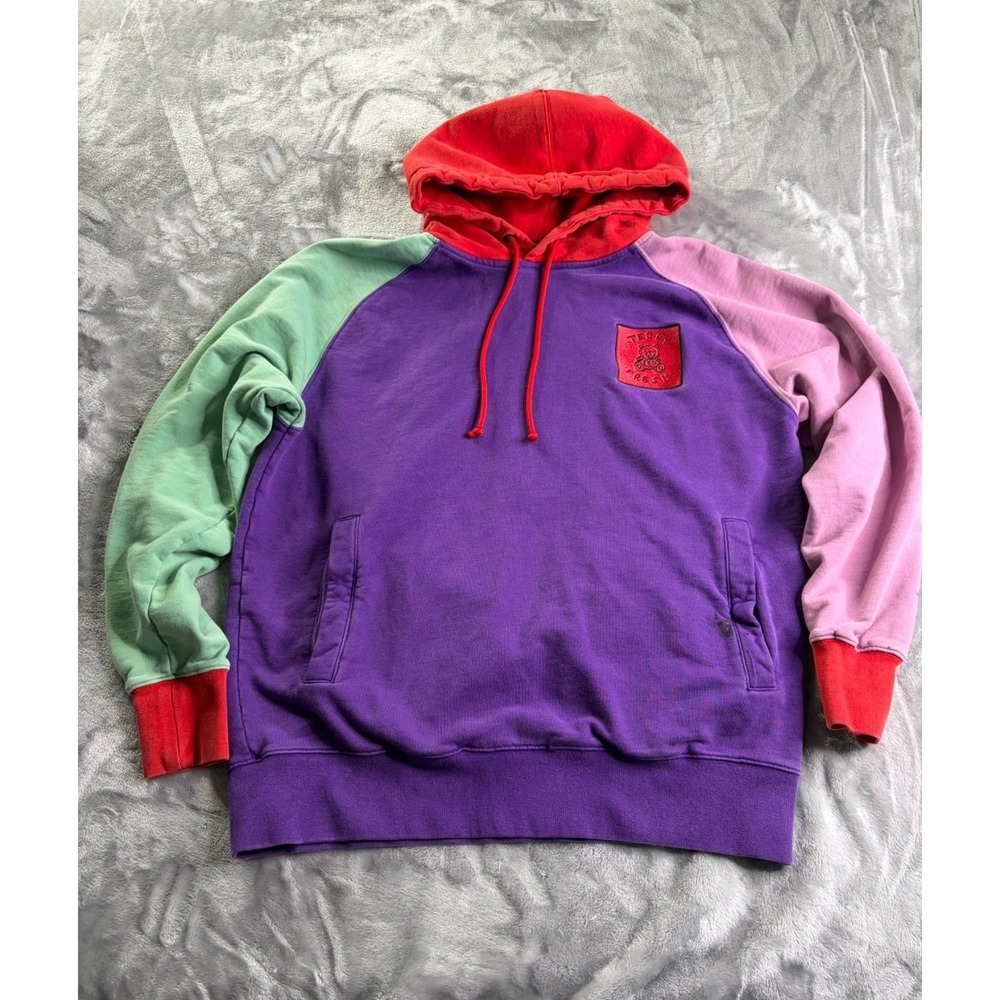 Teddy Fresh Color Block‎ Pullover Hoodie Men Size M Purple Red Green Pink Bear